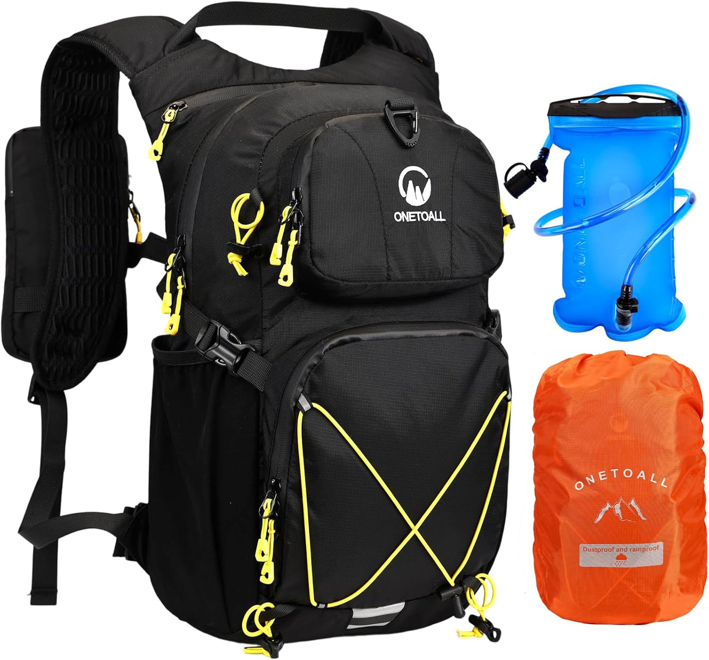 Hydration Backpack 22L, Hiking Backpack with 2L Leakproof Bladder, Sewn-in Rain Cover, Insulated Compartment for Men & Women Running, Cycling, Camping