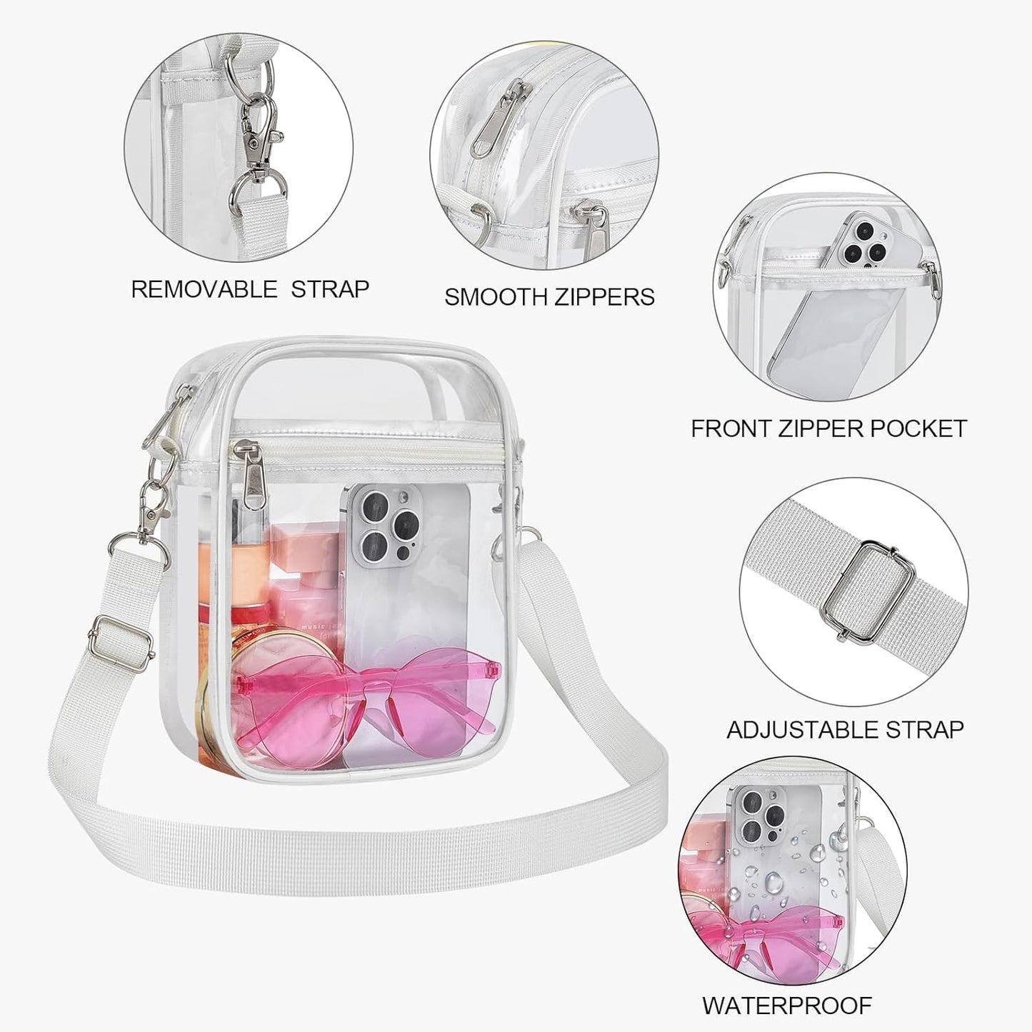 USPECLARE Clear Purse Stadium Transparent Messenger Bag Stadium Approved for Men and Women Clear CrossBody Bag
