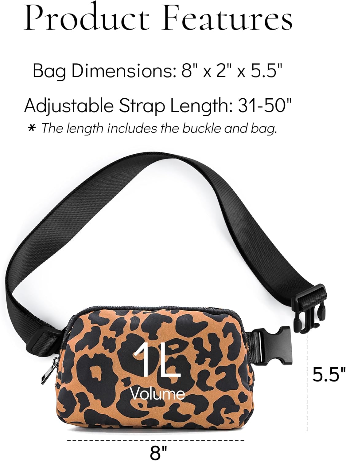 Fanny Pack Cross Body Small Crossbody Bags for Women Men Trendy Nylon Waterproof Mini Purse Travel Running Belt Bag Lulu Dupes Bum Hip Chest Waist Pack Side Bag Must Have Leopard