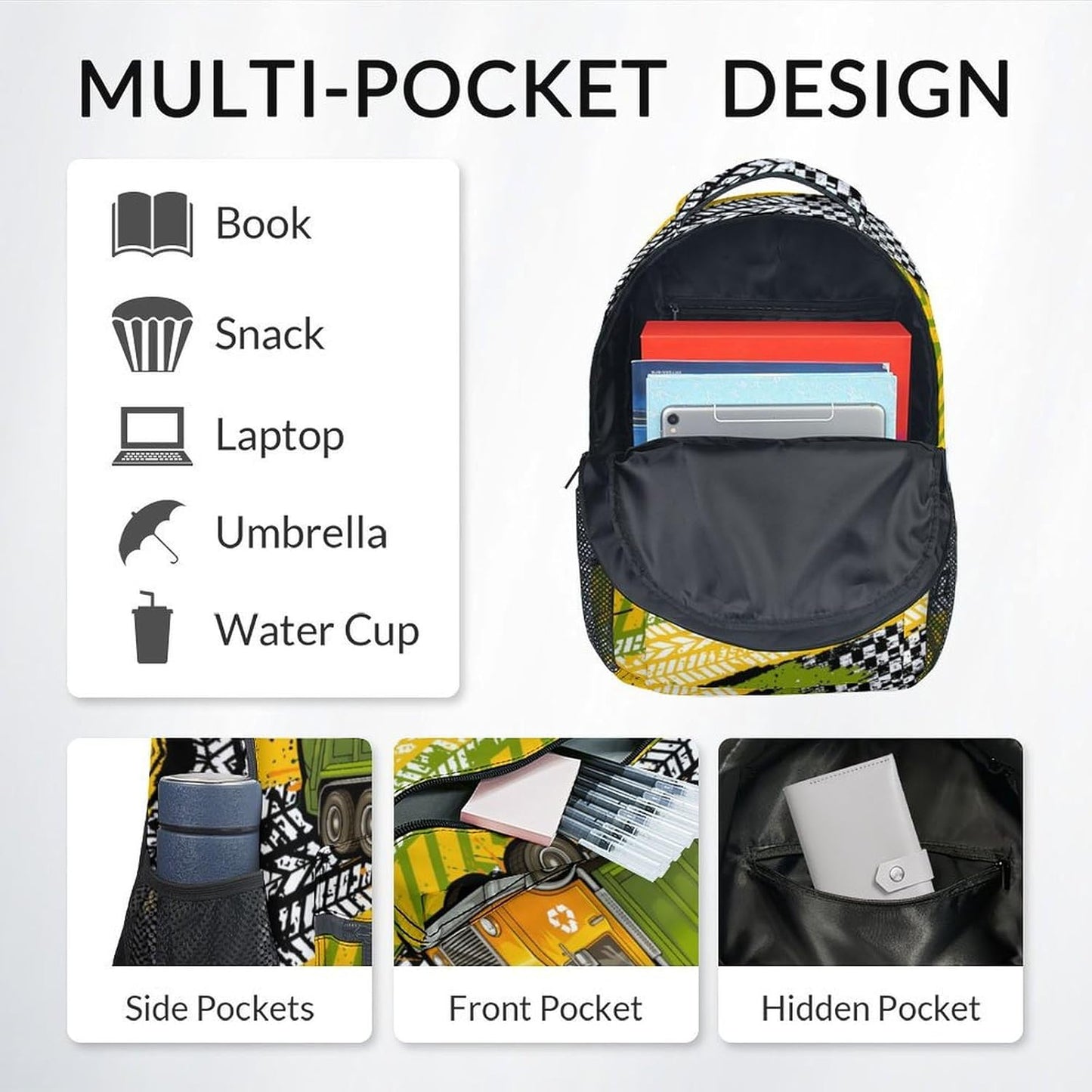 Bookbag for Boys, Garbage Truck Backpack for Kids, 17" Toddler Backpacks for Preschool Kindergarten Elementary, Durable Children School Bag