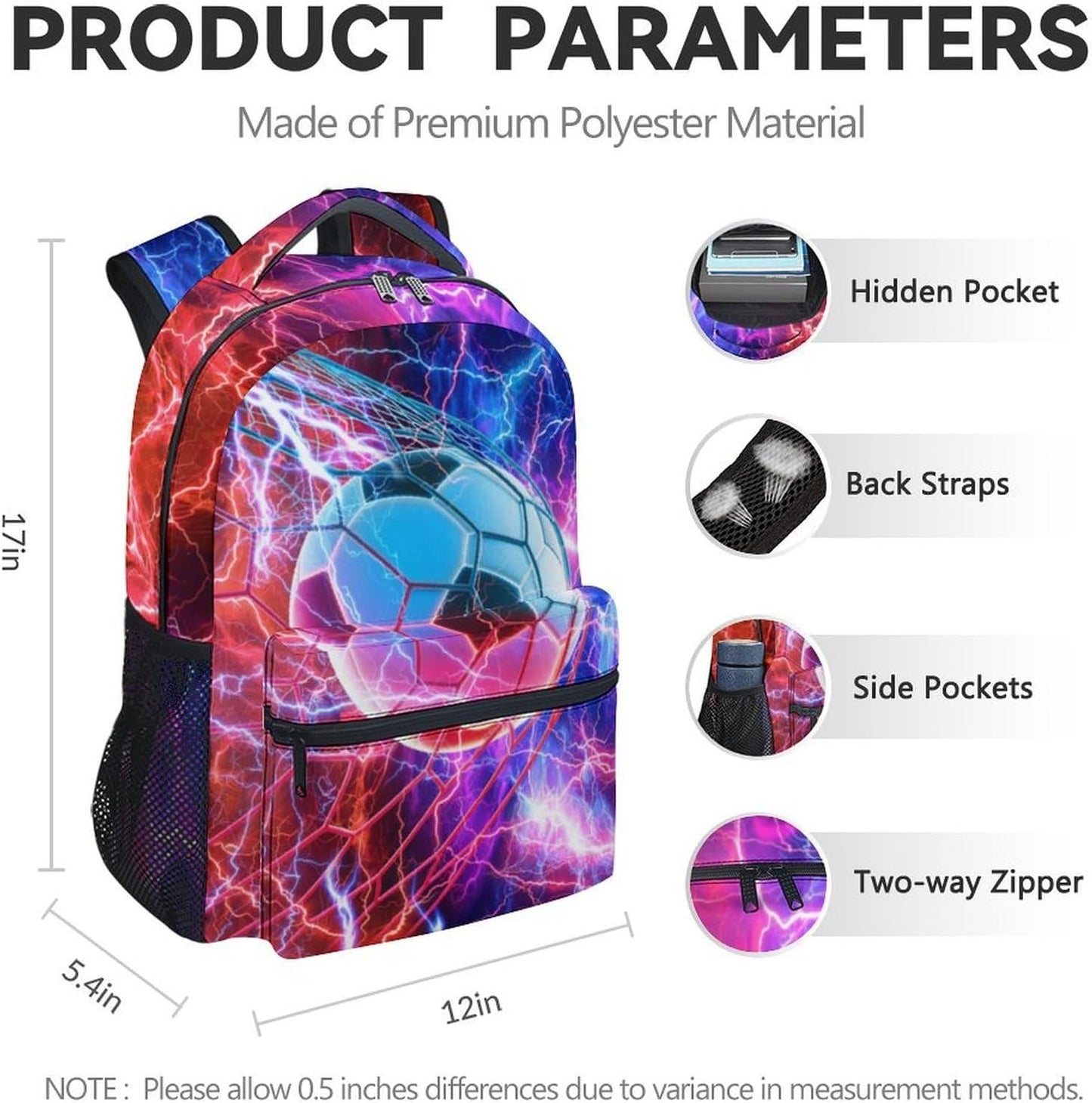 Backpack for Kids - 17 Inch Soccer Backpacks for Kindergarten, Primary School - Large Capacity Toddler Sport School Bag for Soccer Lovers