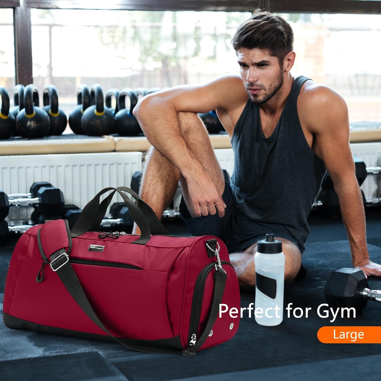 TOPDesign Gym Bag for Women & Men, Unisex Duffel Bag with Shoe Compartment & Wet Pocket for Travel