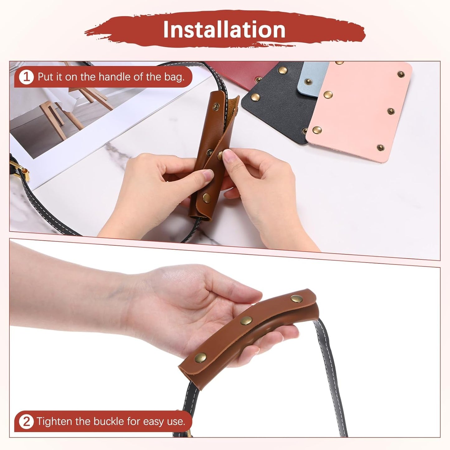 Leather Handle Wrap [4PCS] - Handbag Handle Wrap Cover with 3 Metal Clasps Use for Suitcases & Bags & Shopping Totes & Wallets - [Lake Green-5IN/13CM] Soft Purse Strap Pad