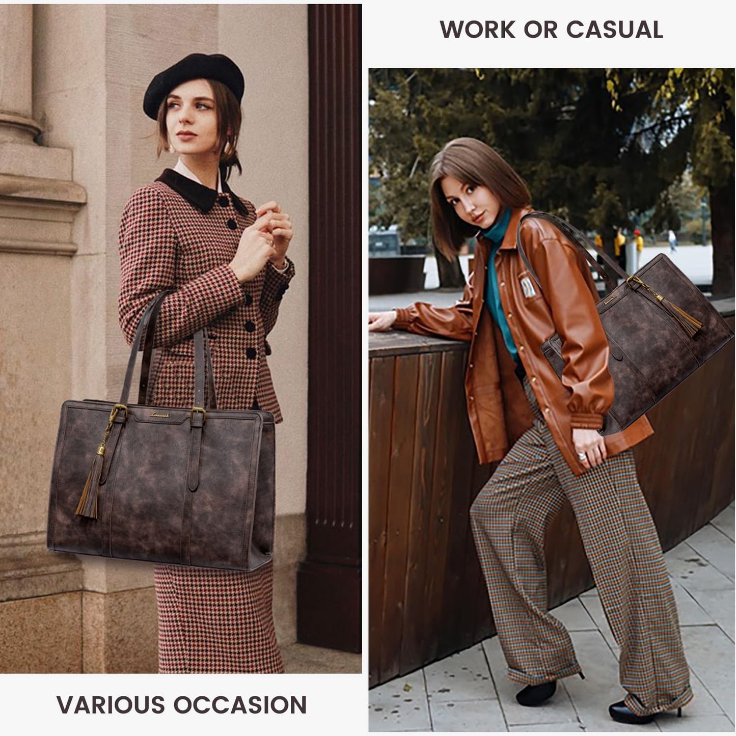 LOVEVOOK Laptop Bag for Women Vintage Leather Laptop Tote 15.6 inch Large Capacity Computer bag with Clutch Purse for Work