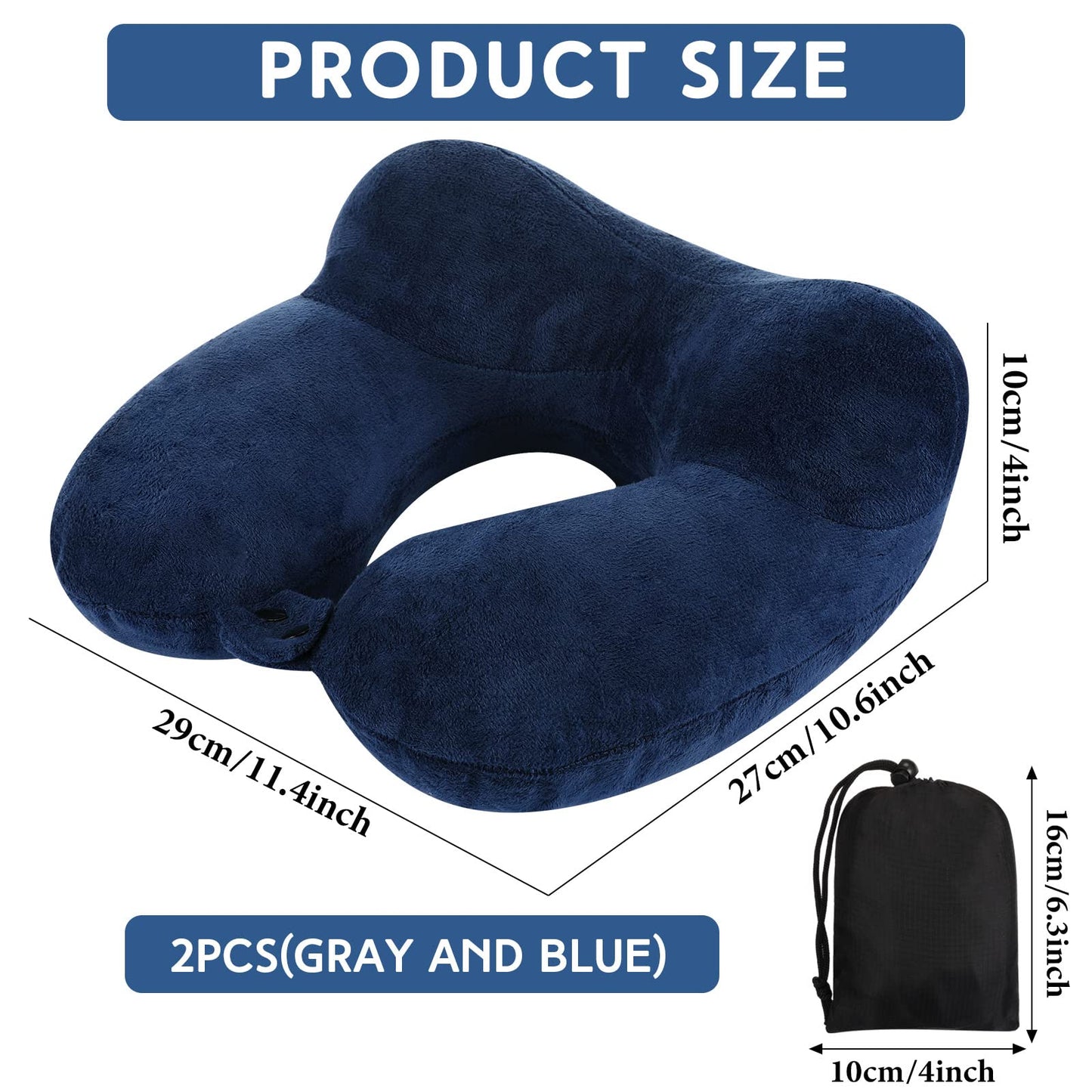 Sintuff 2 Inflatable Neck Pillow Airplane Travel, Light Gray and Dark Blue