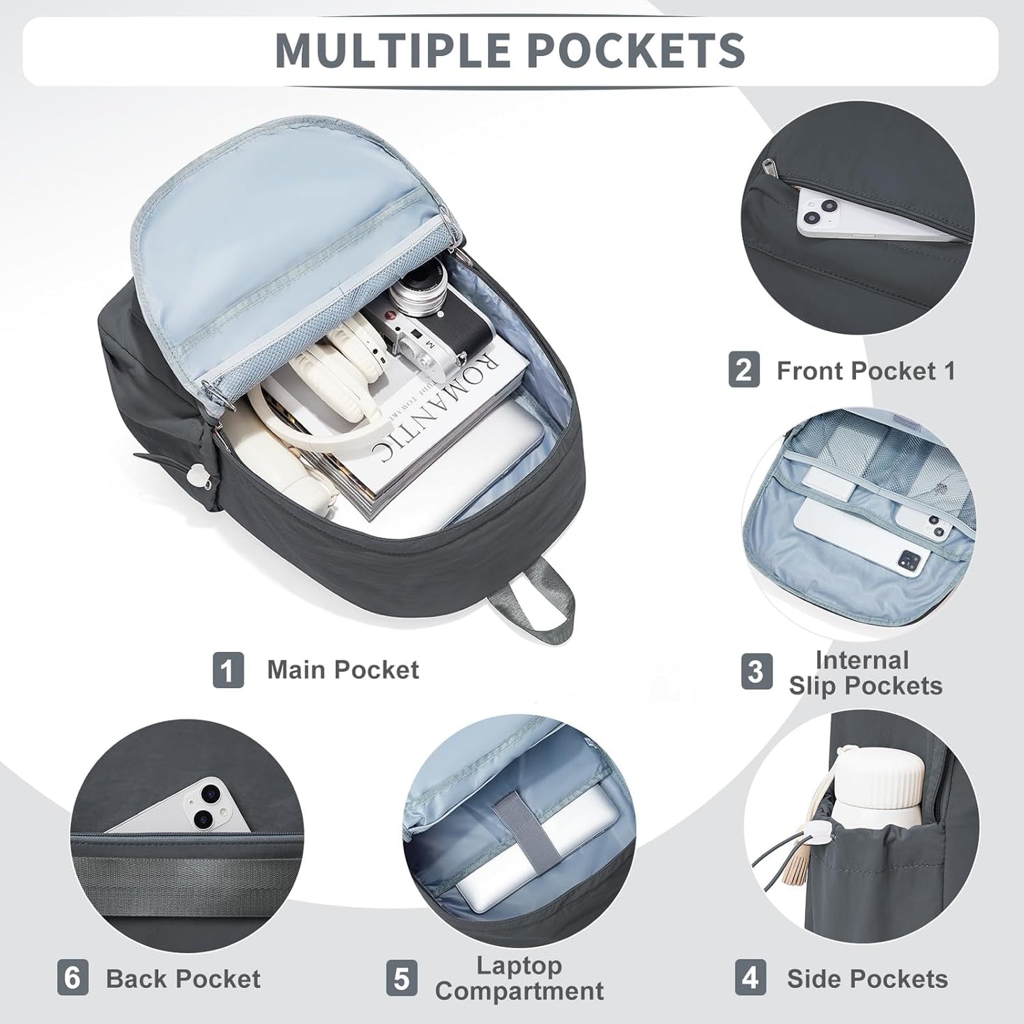 Simple School Backpack For Women Men Aesthetic Medium Backpack Lightweight Casual Daypack College Backpacks Cute Bookbag for Teens Girls Boys Basic Bagpack（Grey）