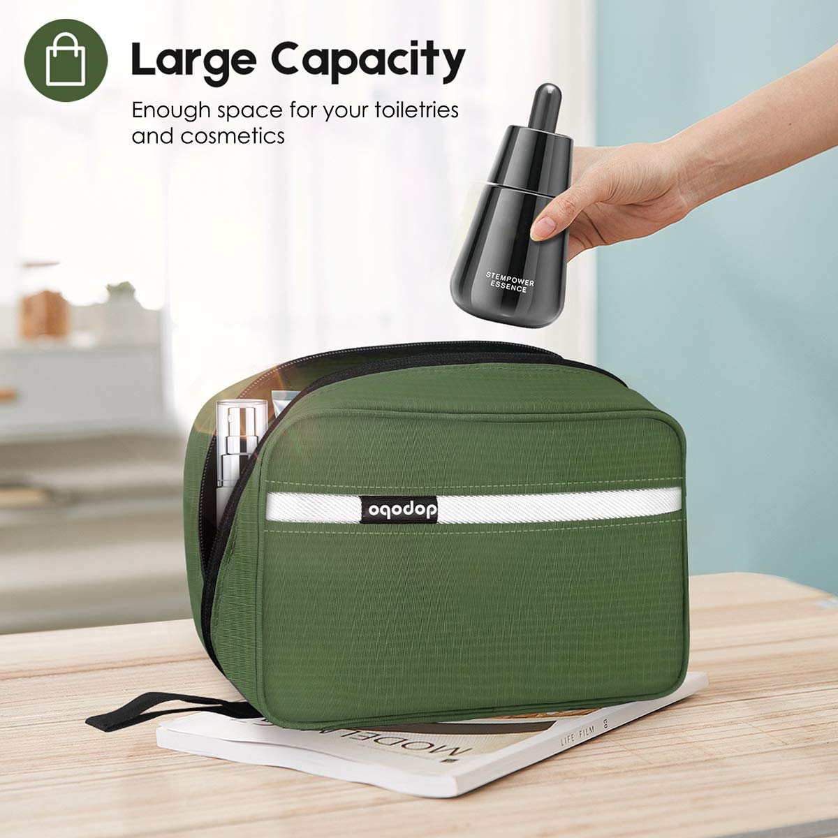 dopobo Travel Toiletry Bag, Dopp Kit Waterproof Makeup Bag Shaving Bag with Hanging Hook, Portable