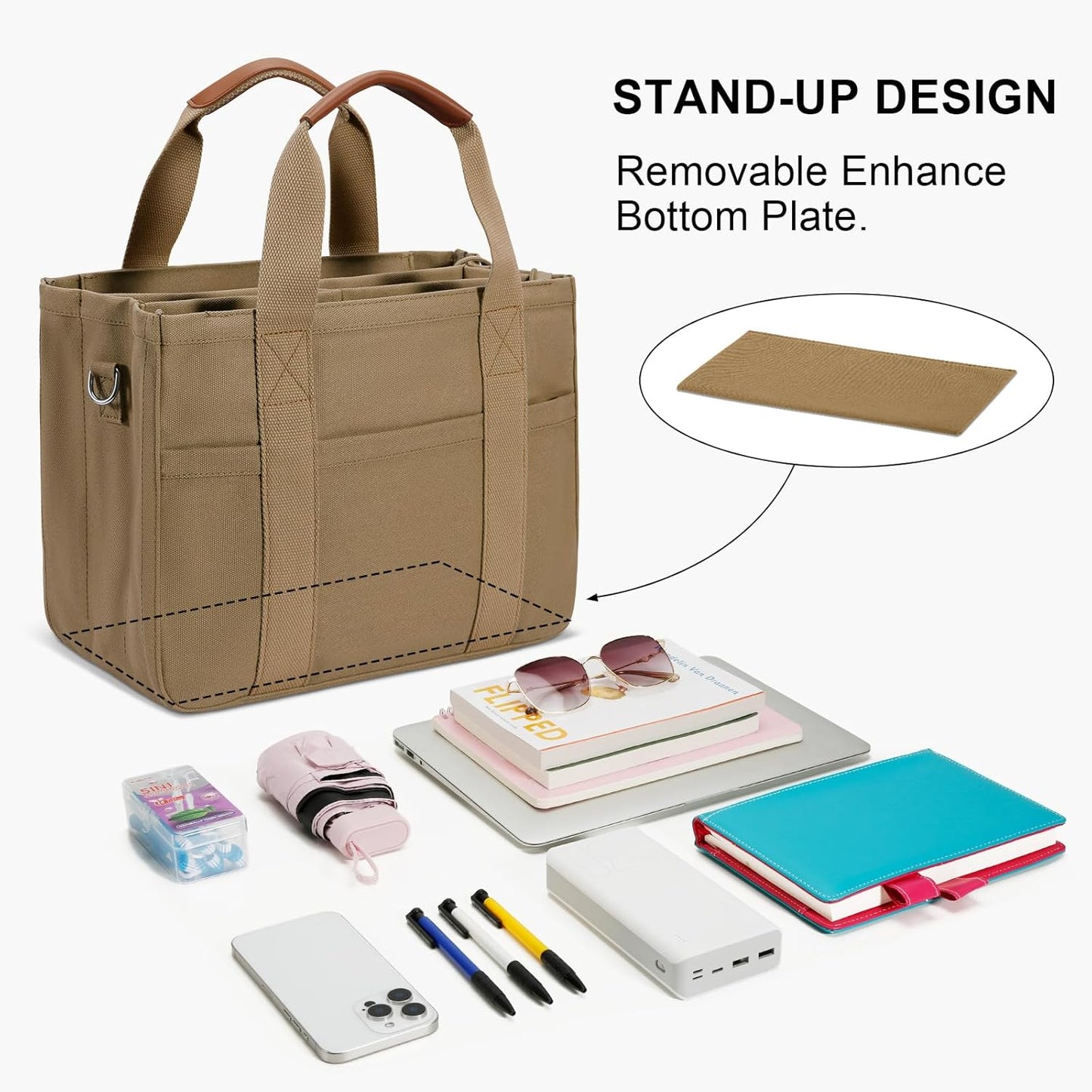 KKXIU Canvas Tote Bag for Women with Zipper and Compartments Crossbody Large Bible Messenger Purse Bag With Pockets