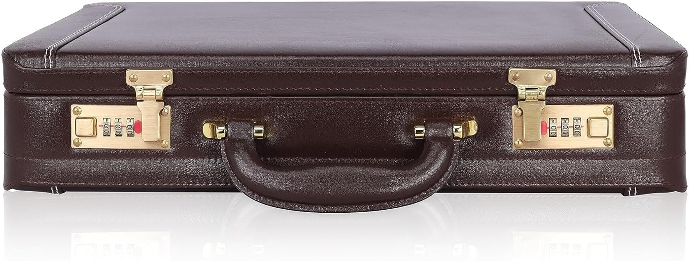 Full Grain Leather Briefcase Attache Case For Unisex Size L18 x W5 x H12 Inches Expandable Briefcase Bag