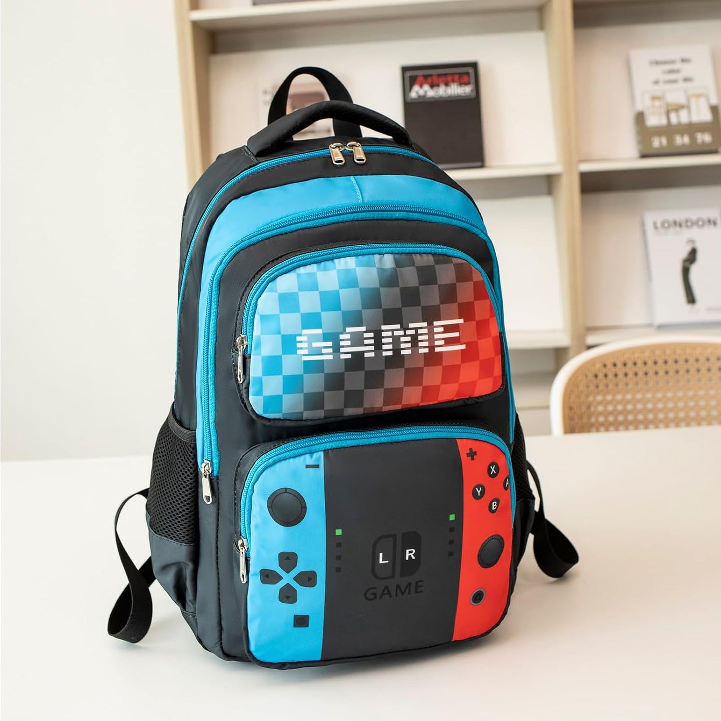 Octsky School Backpack Boys Game Bookbag for Kids Children Elementary School Backpack with Lunch Box, Blue