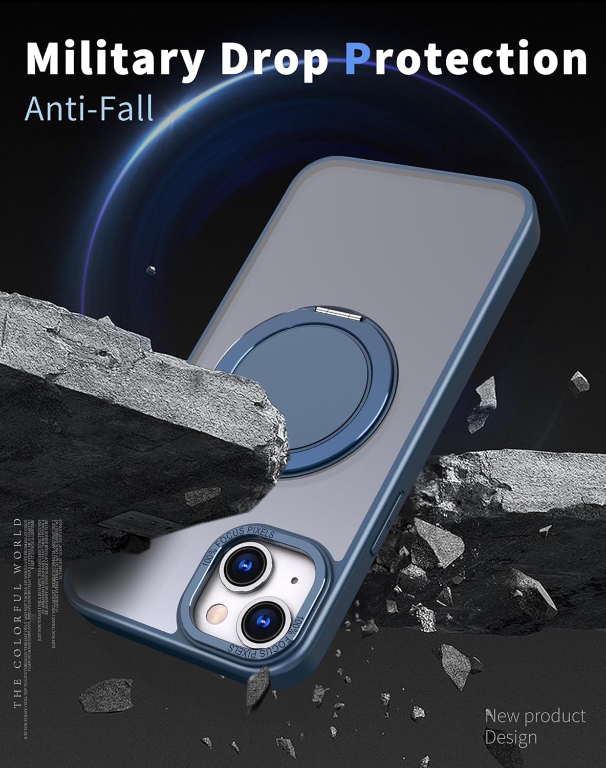 Magnetic Stand Case for iPhone 13/14 [with 2 Tempered Glass Film] [360° Rotation Magnetic Stand] [Compatible with Magsafe] Military-Grade Drop Protection Case, Blue