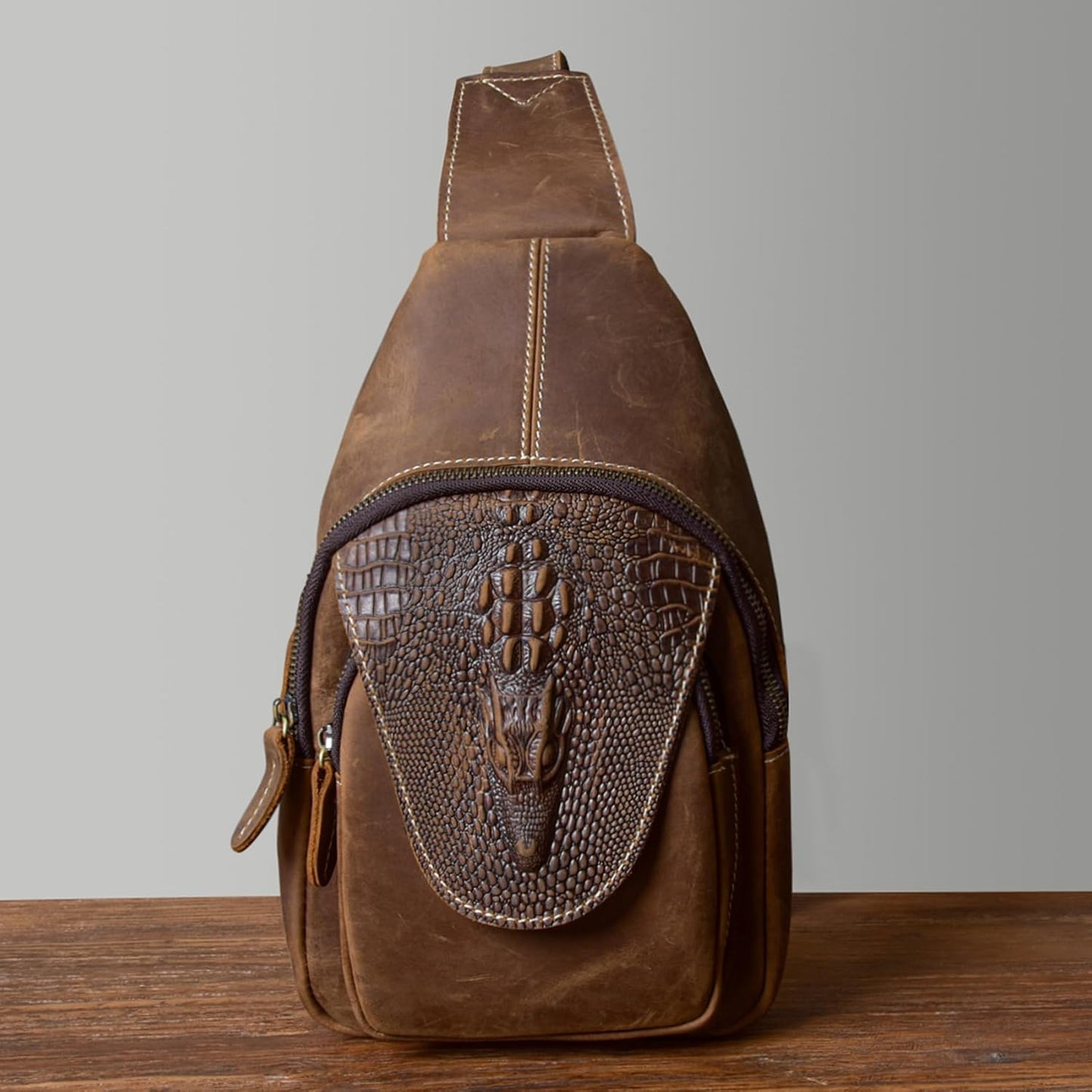 Genuine Leather Sling Bag for Men Women Backpack Chest Shoulder Satchel Crossbody Bags Casual