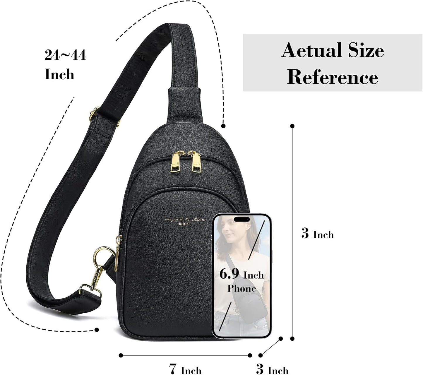 INICAT Crossbody Sling Bags Travel Cross Body Purses Faux Leather Fanny Packs Chest Bag for Women