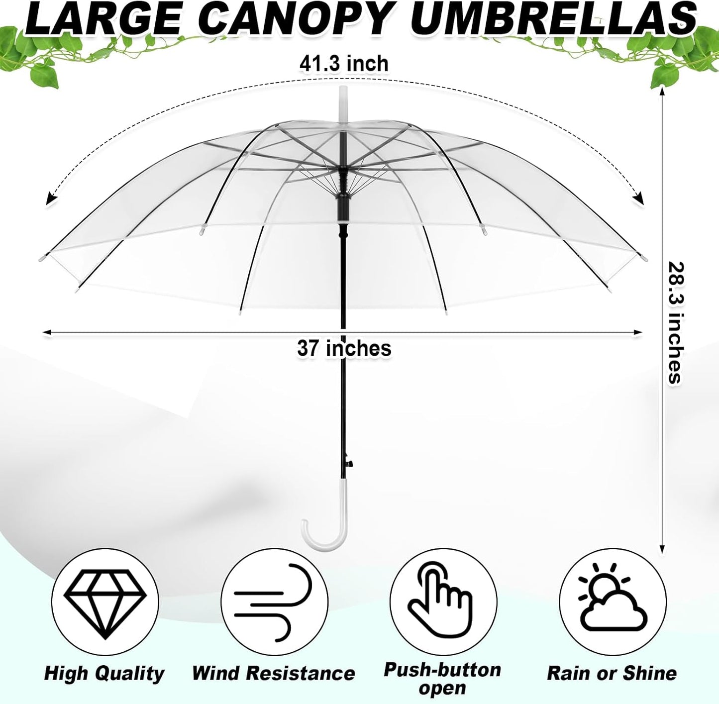 Reginary 30 Pieces Wedding Umbrellas Bulk Auto Open Stick Umbrellas with White European J Hook Handle Windproof Large Canopy Umbrella for Outdoor Wedding Bride Groom Photography Golf
