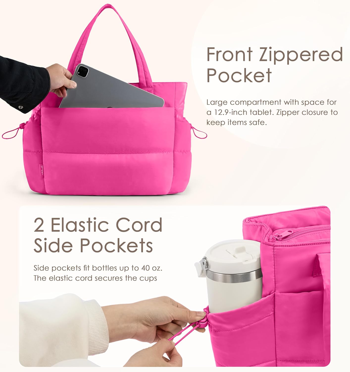 Tote Bag for Women Puffy Work Bags for Women with Zipper Lightweight Quilted Puffer Tote Bag for Travel, Teacher, Nurse