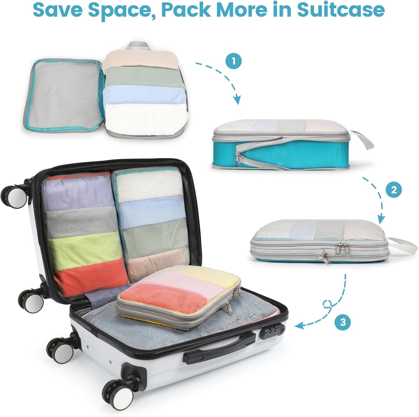 Cambond Compression Packing Cubes for Travel Women - Travel Bags Luggage Organizers Travel Essentials Compression Cubes for Travel Carry on Suitcases Organizer