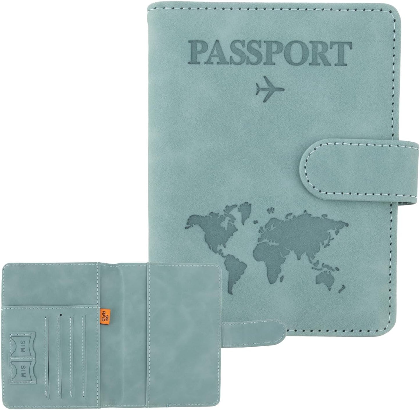 Passport Holder for Travel, RFID Passport Holder, Light Blue Passport Cover Case Passport Wallet PU