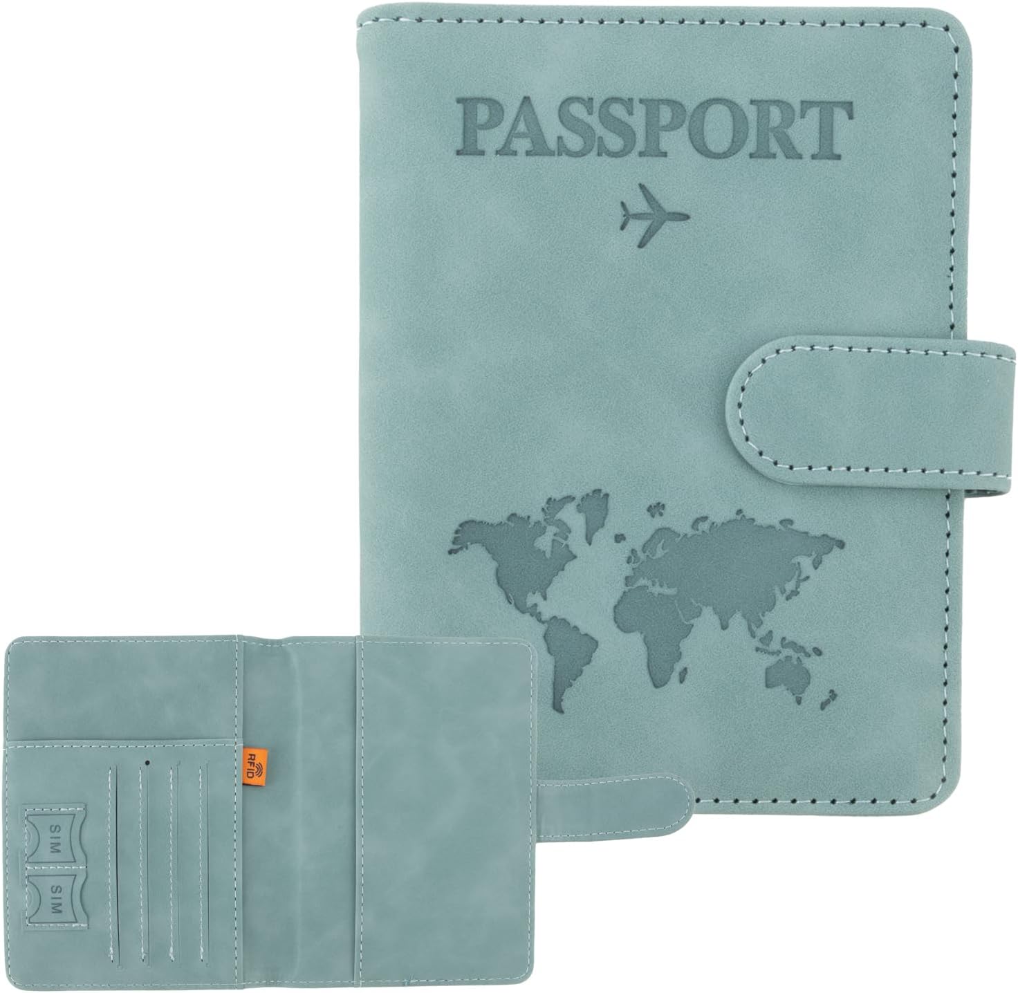 Passport Holder for Travel, RFID Passport Holder, Light Blue Passport Cover Case Passport Wallet PU