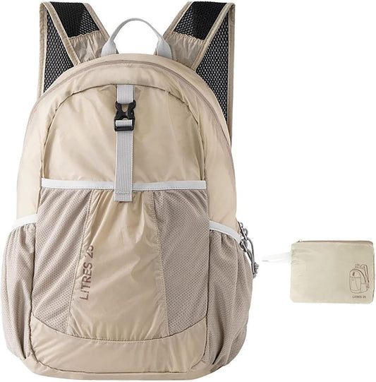 25L Lightweight Foldable Shoulder Backpack Splash Proof Outdoor Sports Daypack Travel Camping Hiking Bag For Men Women (Khaki)