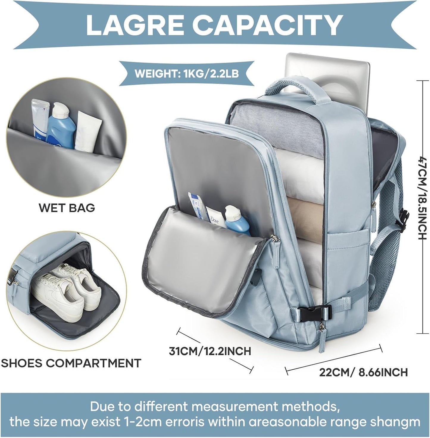 WONHOX Large Travel Backpack Carry on Flight Approved Laptop Work Business Backpack for Women Men Mochila de Viaje