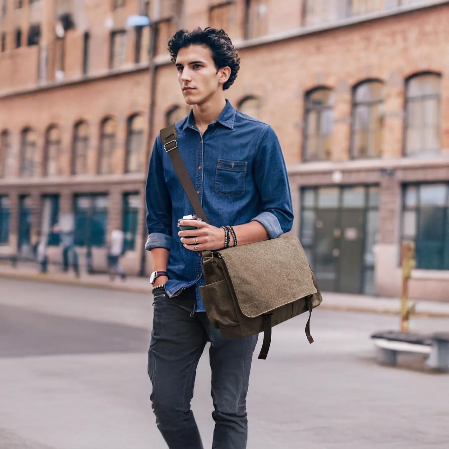 Messenger Bag for men Laptop Bag UnisexRetro Canvas Bag14-15.6 inches Casual single shoulder bag