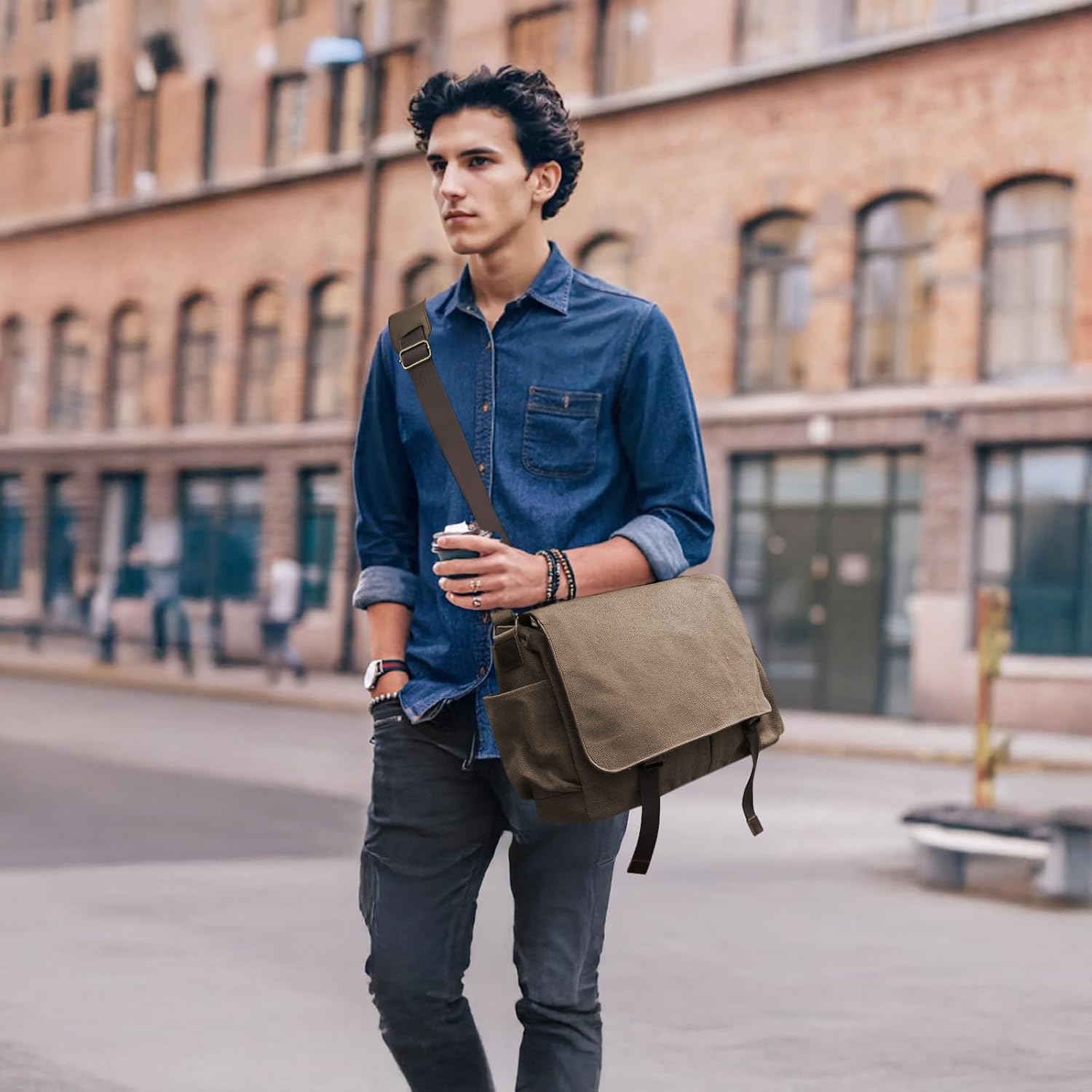 Messenger Bag for men Laptop Bag UnisexRetro Canvas Bag14-15.6 inches Casual single shoulder bag