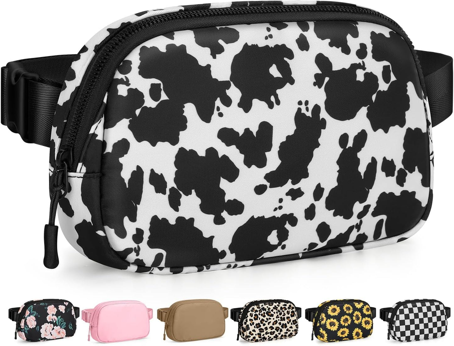 Fanny Packs for Women Cross Body Bag Waterproof Belt Bag with Adjustable Strap and Zipper Back Pocket Small Crossbody Bags Fashion Waist Packs for Workout Travelling(Cow Print)