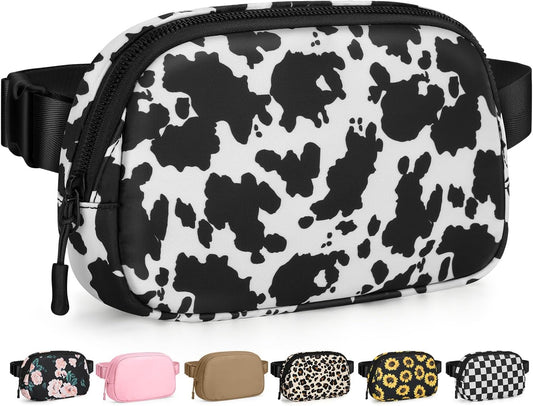 Fanny Packs for Women Cross Body Bag Waterproof Belt Bag with Adjustable Strap and Zipper Back Pocket Small Crossbody Bags Fashion Waist Packs for Workout Travelling(Cow Print)