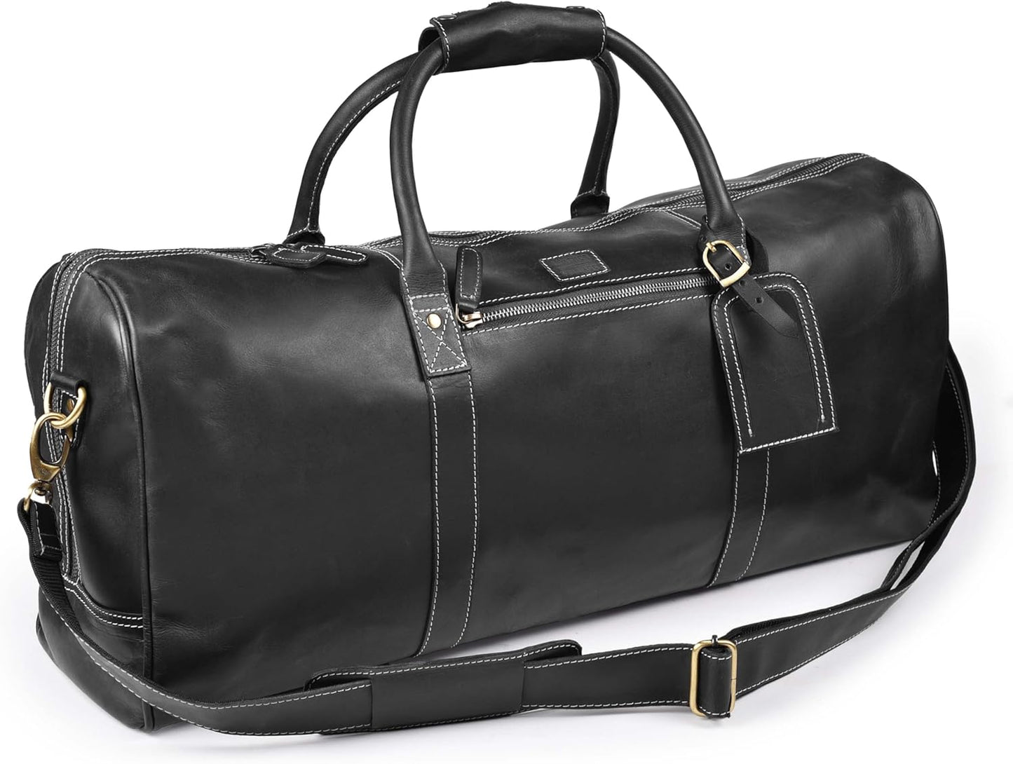 Leather Village Leather Duffel Bags for Men & Women-Stylish Travel Weekender Carry-On Sports Gym Overnight Luggage Bag - 20 Inch - Black