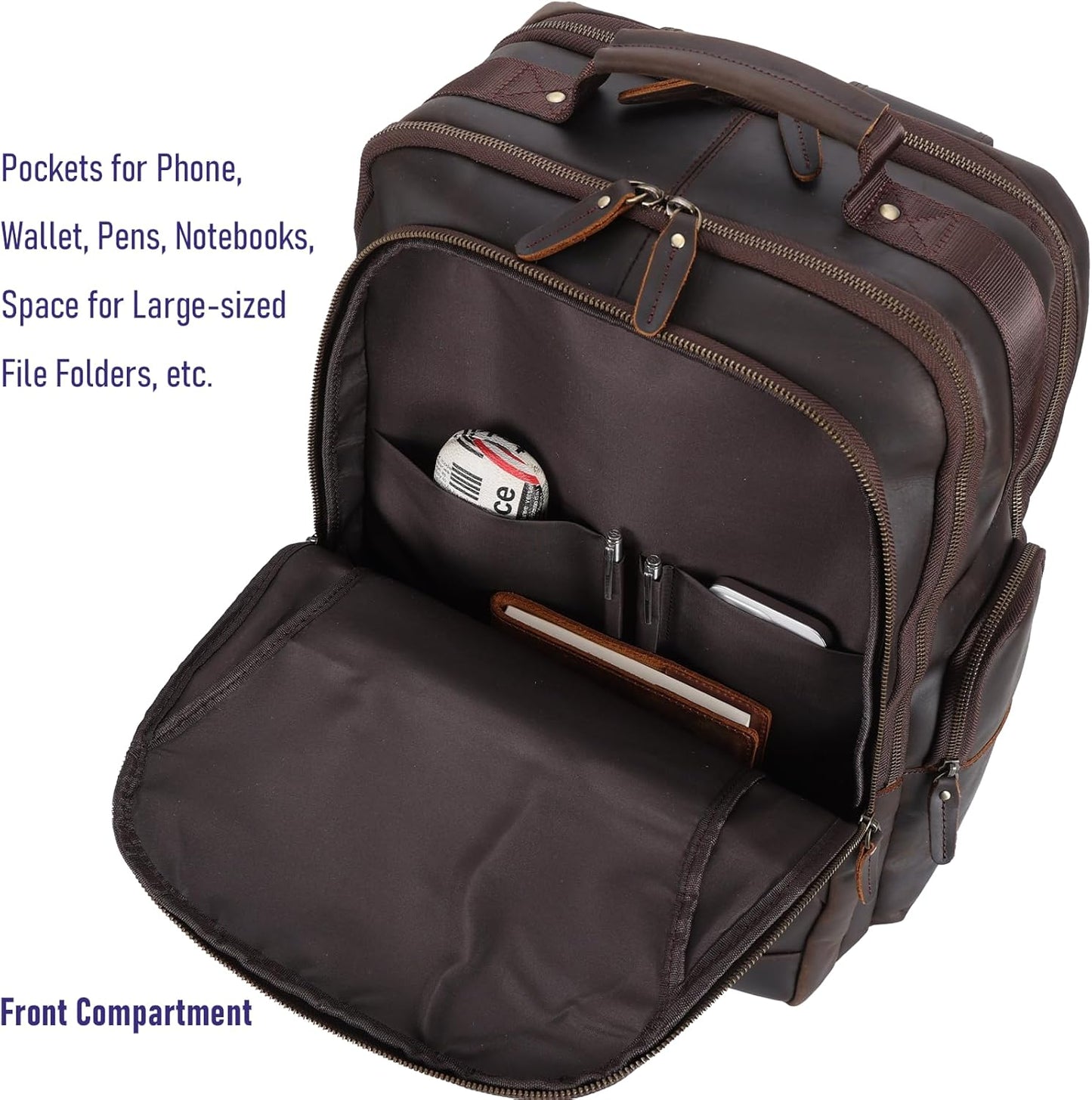 STAR VISTA Nettuno 17.3" X-Large Vintage Travel Leather Laptop Backpack for Men, Multi Pockets, Casual Outdoor Business Rucksack, 32L Capacity, YKK Zippers