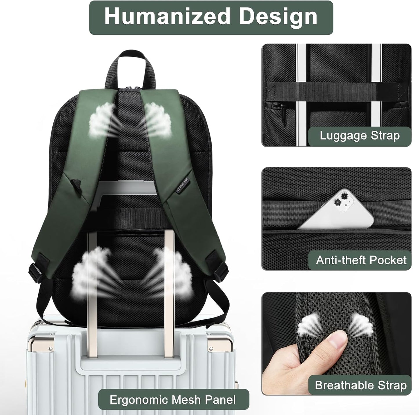 Business Backpack 17 Inch Slim Expandable Waterproof Travel Laptop Backpacks with USB Charger Port