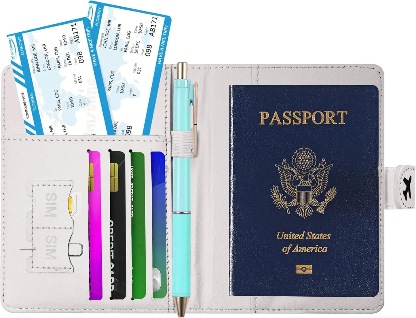Passport Holder, Travel Wallet Cover with Pen Loop | Cute RFID Blocking Leather Case with Magnetic