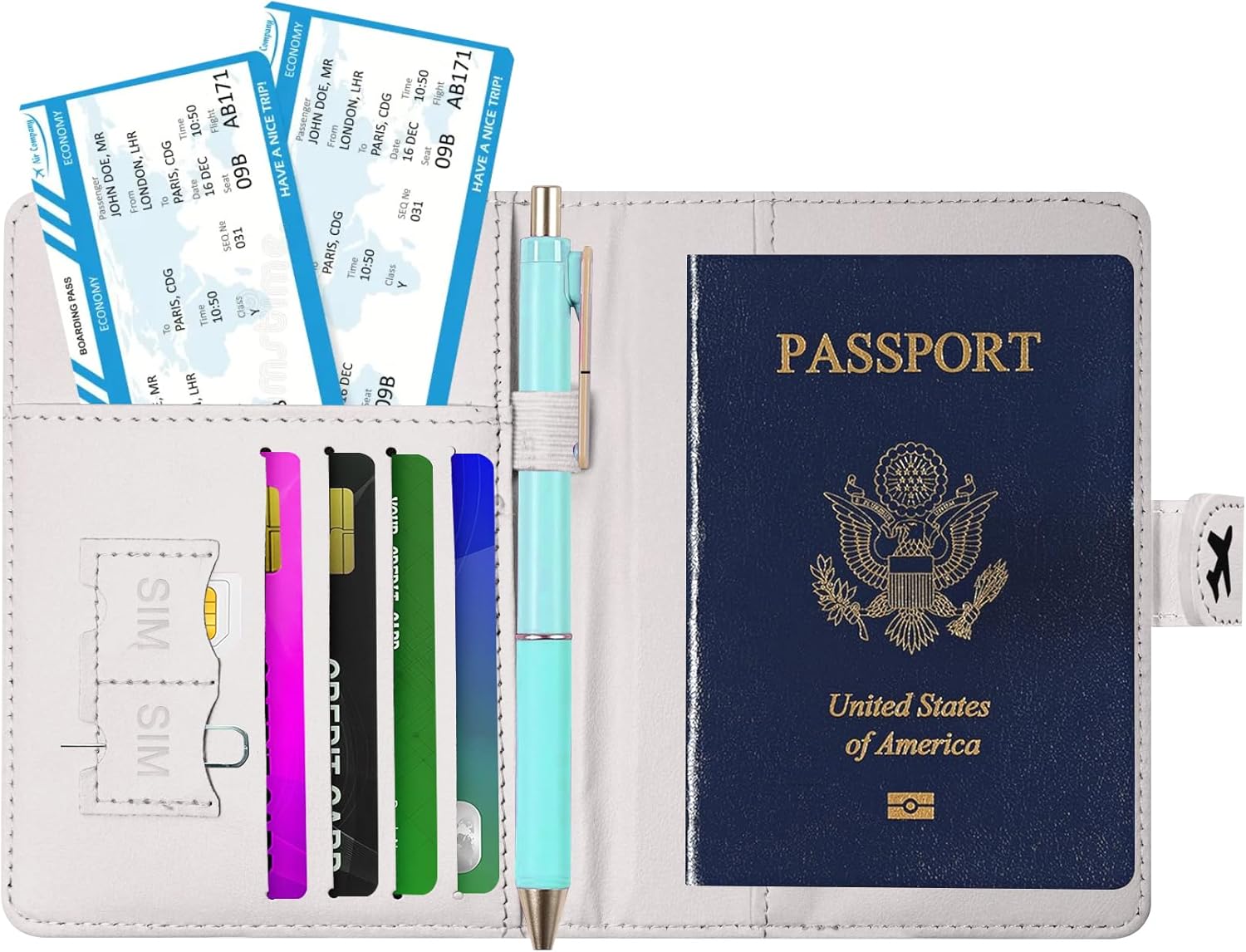 Passport Holder, Travel Wallet Cover with Pen Loop | Cute RFID Blocking Leather Case with Magnetic