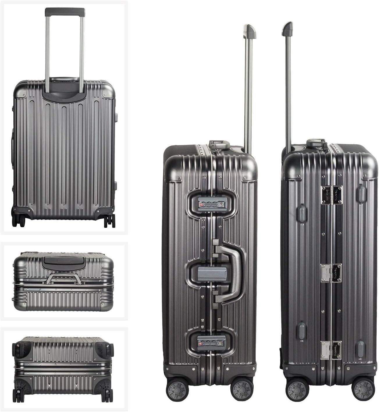 TRAVELKING All Aluminum Luggage Zipperless Hard Shell Suitcase with TSA Lock Spinner Wheels Lightweight Metal Alloy Suitcases (Grey, 24 inch)
