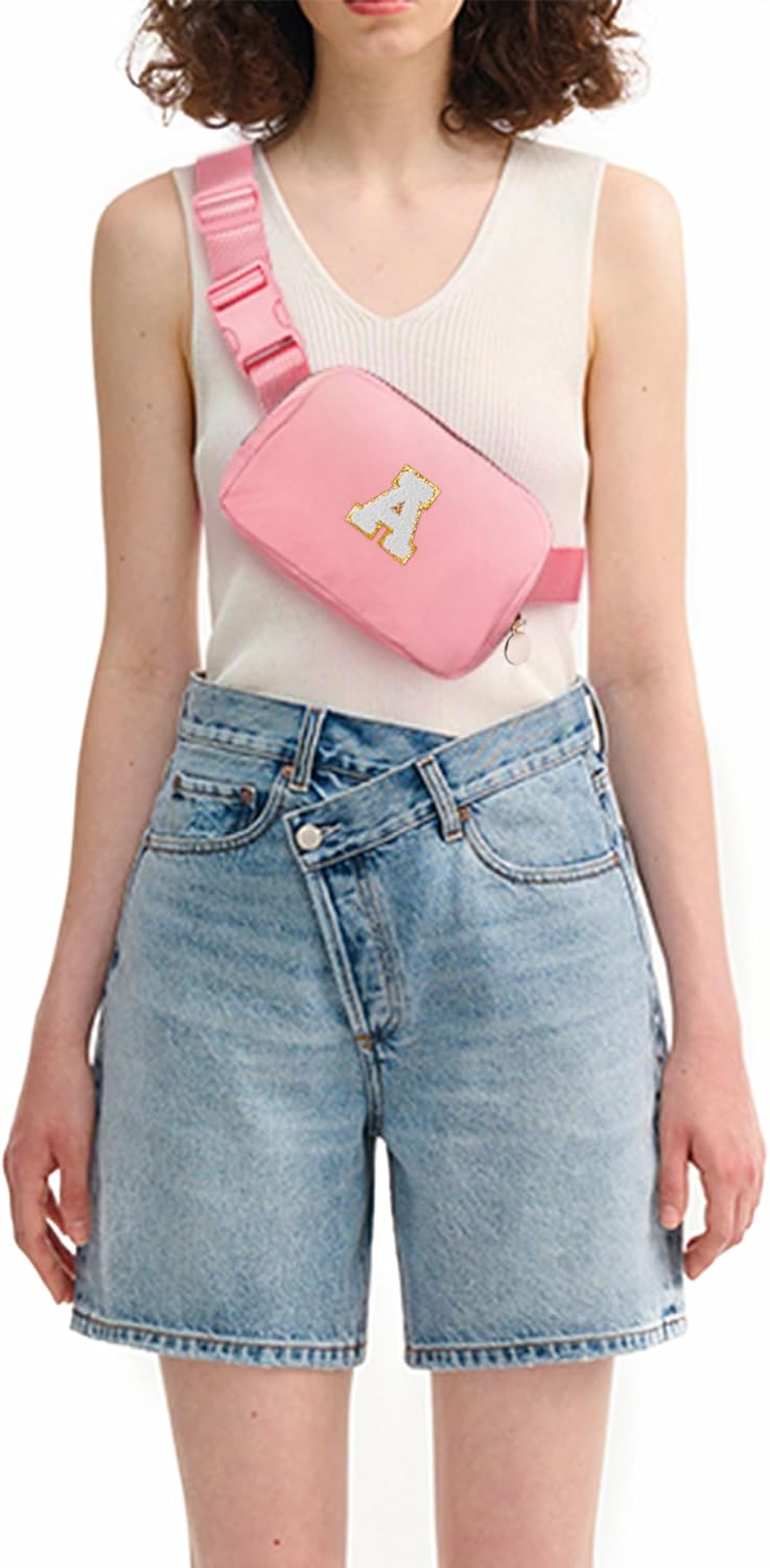 Graduation Gift for Teen Girls Kids,Birthday Gifts for 4 5 6 7 8 9 10 11 12 Year Old Girls Daughter Sister Her,Fanny Pack Belt Bag Crossbody Bags Cute Stuff | Initials A,Peach Bag