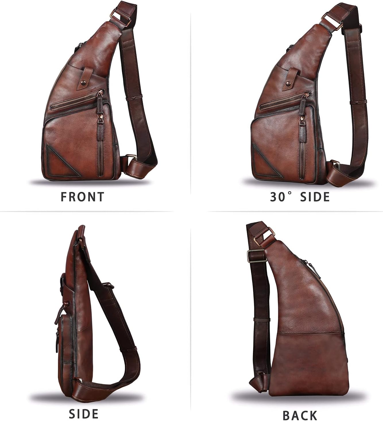 Genuine Leather Sling Bag for Men Vintage Handmade Crossbody Daypack Hiking Backpack Retro