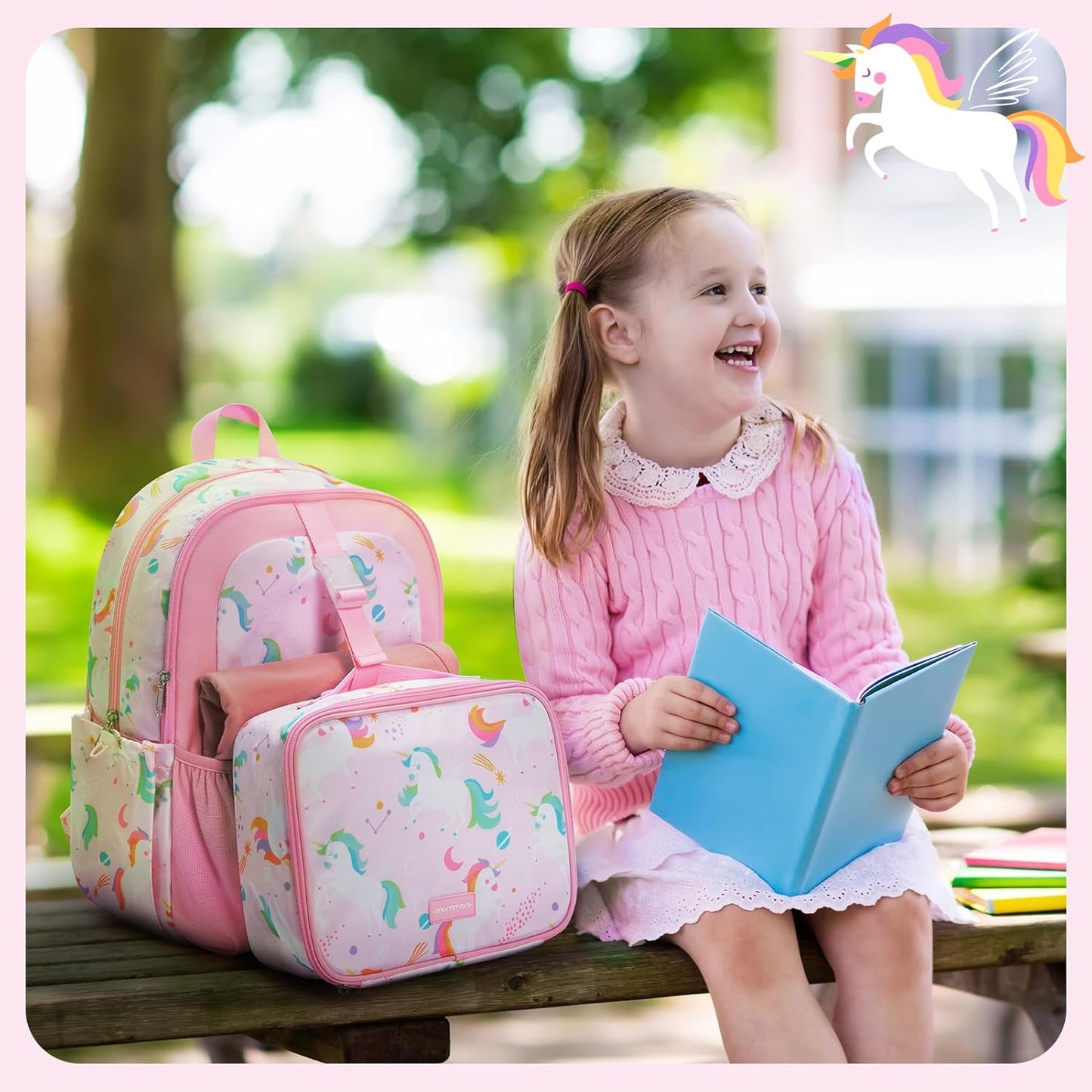 mommore Kids Backpack for Boys Girls Preschool Kindergarten Backpacks Lightweight Elementary School Bookbag with Lunch Box