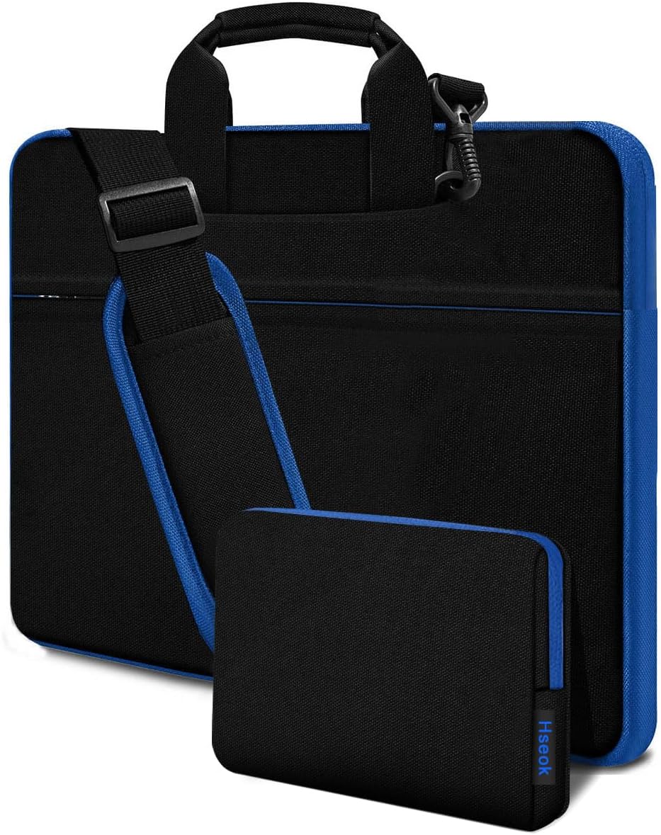 Hseok Laptop Shoulder Bag 17-17.3 inch Case, Durable Shockproof Protective Briefcase with Multi-Pockets Compatible with Lenovo Most 17-17.3 inch HP Acer Dell ASUS MSI Notebooks,Black-blue