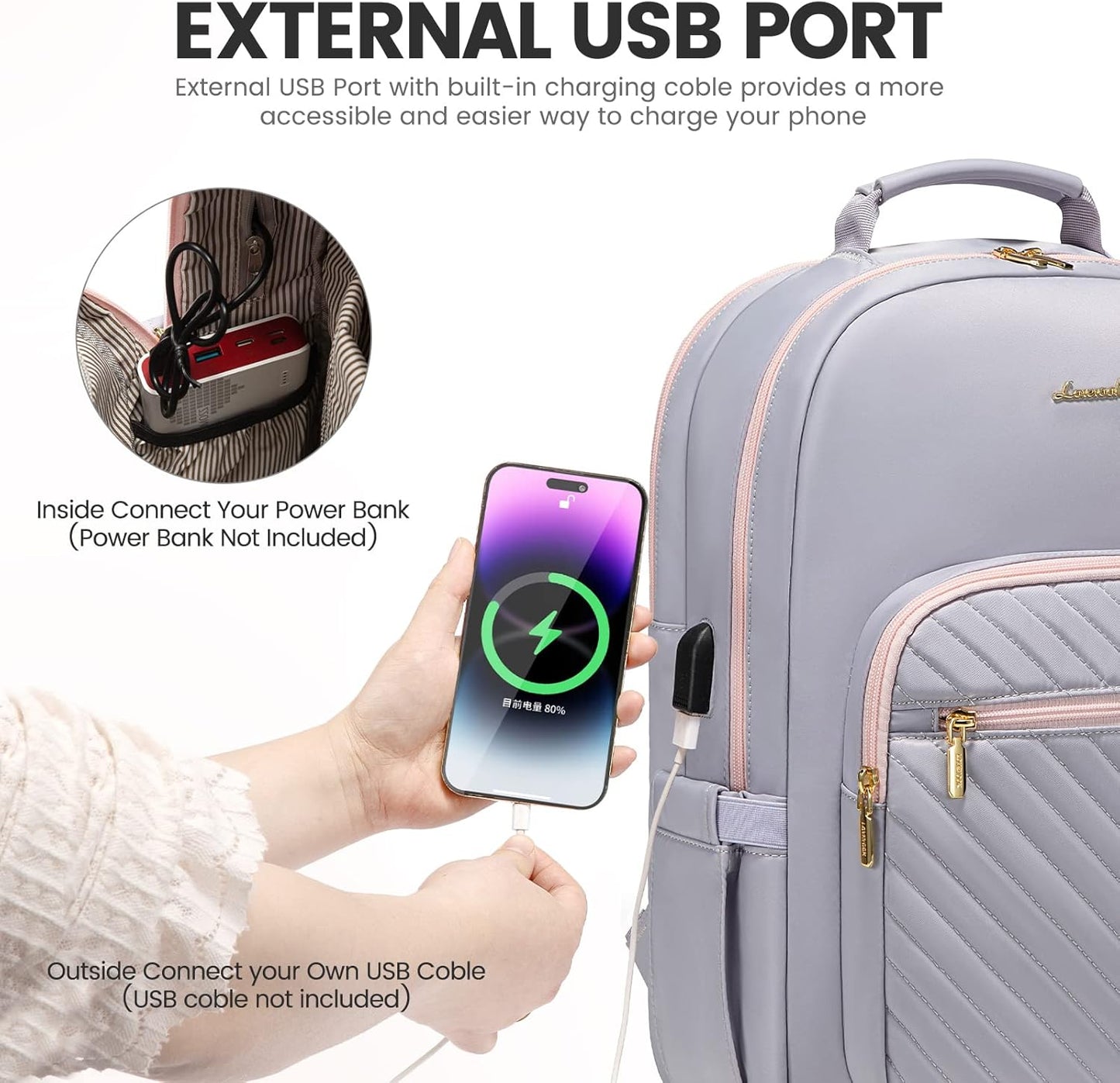 LOVEVOOK Laptop Backpack for Women 17.3 inch,Cute Womens Travel Backpack Purse,Professional Laptop Computer Bag,Waterproof Work Business College Teacher Bags Carry on Backpack with USB Port,Grey Pink