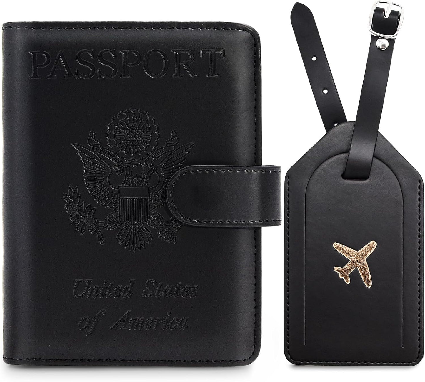 Passport Holder For Travel with Luggage Tag Cover – RFID Blocking Travel Passport Wallet Holder for Men/Family| PU Leather Passport Case with Extra Money Pocket/Magnetic Clasp, Black