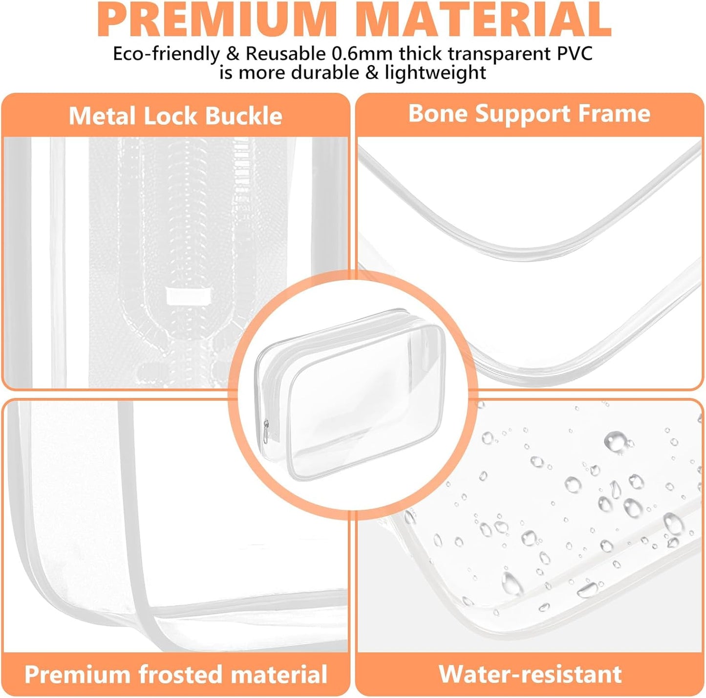 AURUZA Clear Makeup Bag,Portable Travel Toiletry Bags with Zipper, TSA Approved Clear Organizer Bags, PVC Cosmetic Pouch for Airport Airline Compliant
