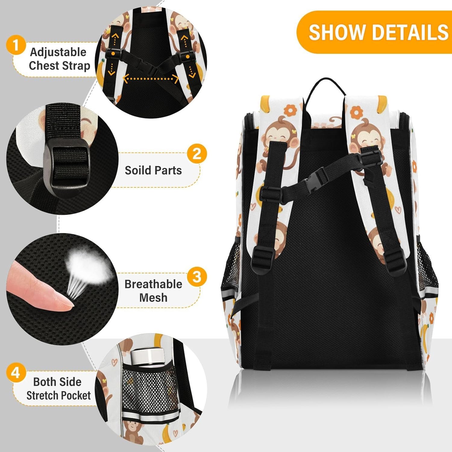 Monkey Love Banana Cute Backpack For Girls Kids Backpack Boys Teen School Bag Bookbag Travel
