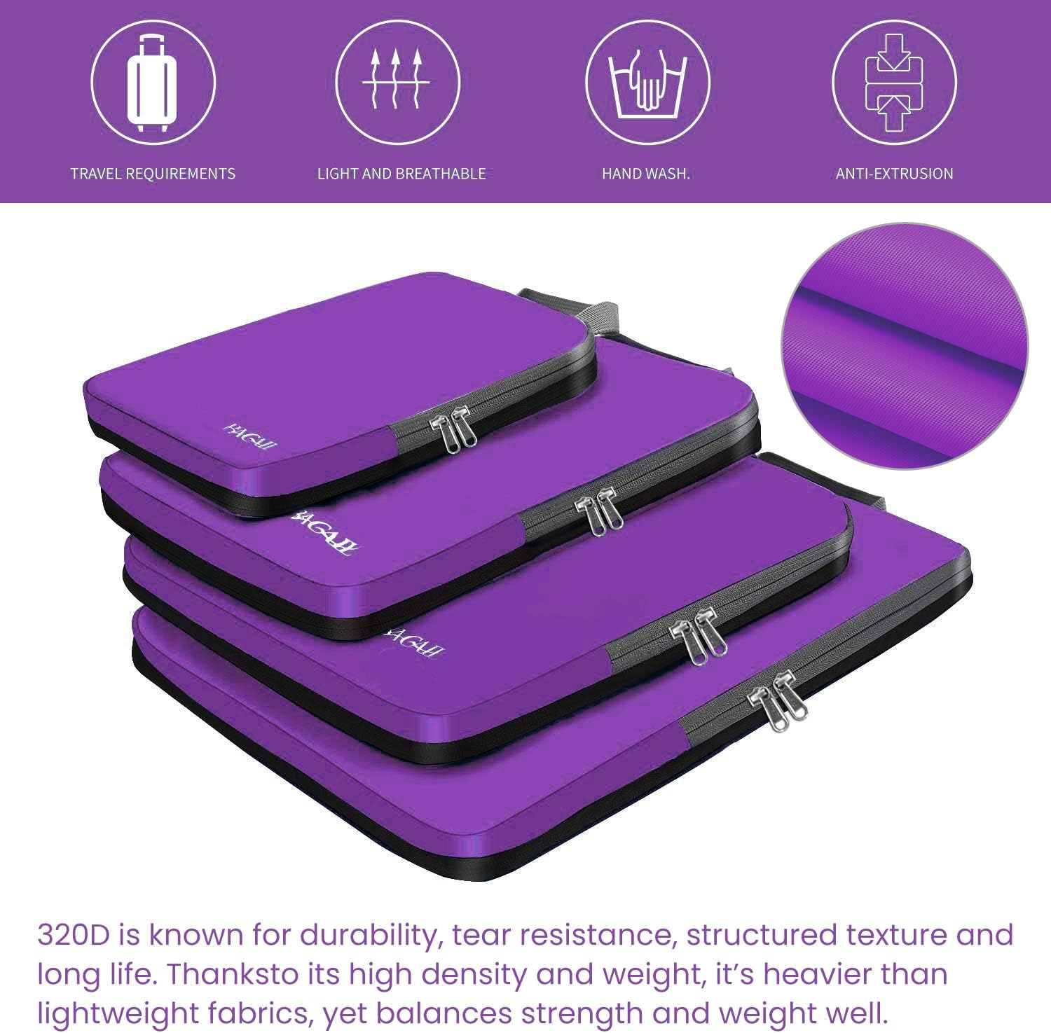 BAGAIL 4 Set/6 Set/8 Set Compression Packing Cubes Travel Accessories Expandable Packing Organizers