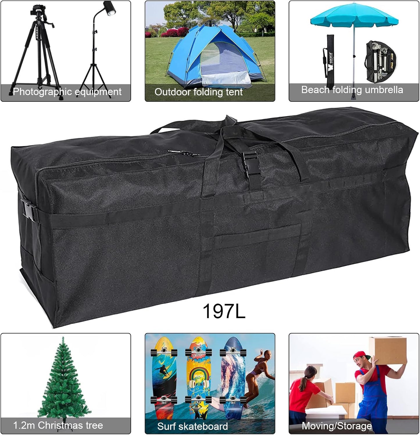 Long Travel Duffle Bag,Foldable Extra Large Duffel Bags,Carry on Travel Bag For Camping/Moving Boxes/Tent/Surfboards/Photography Equipment Storage Bag (197 Liter, Black)