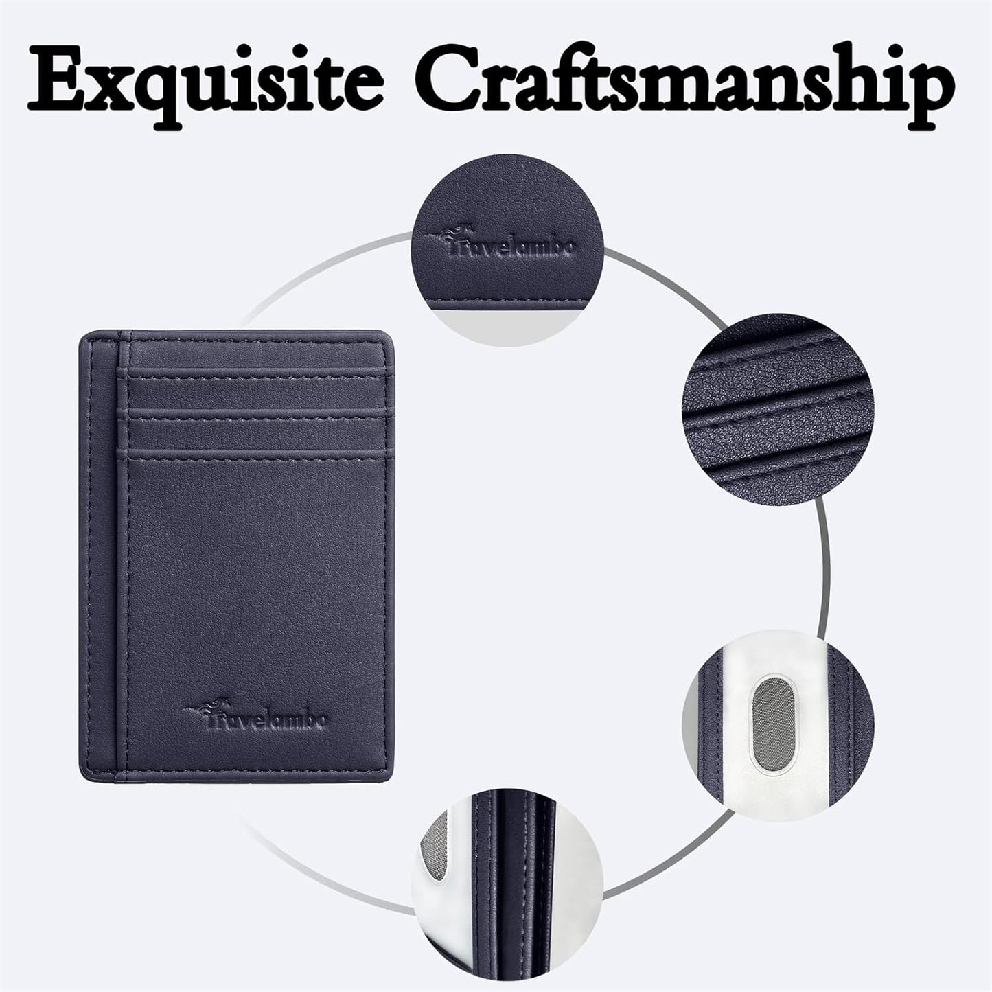 Travelambo Front Pocket Minimalist Leather Slim Wallet RFID Blocking Medium Size