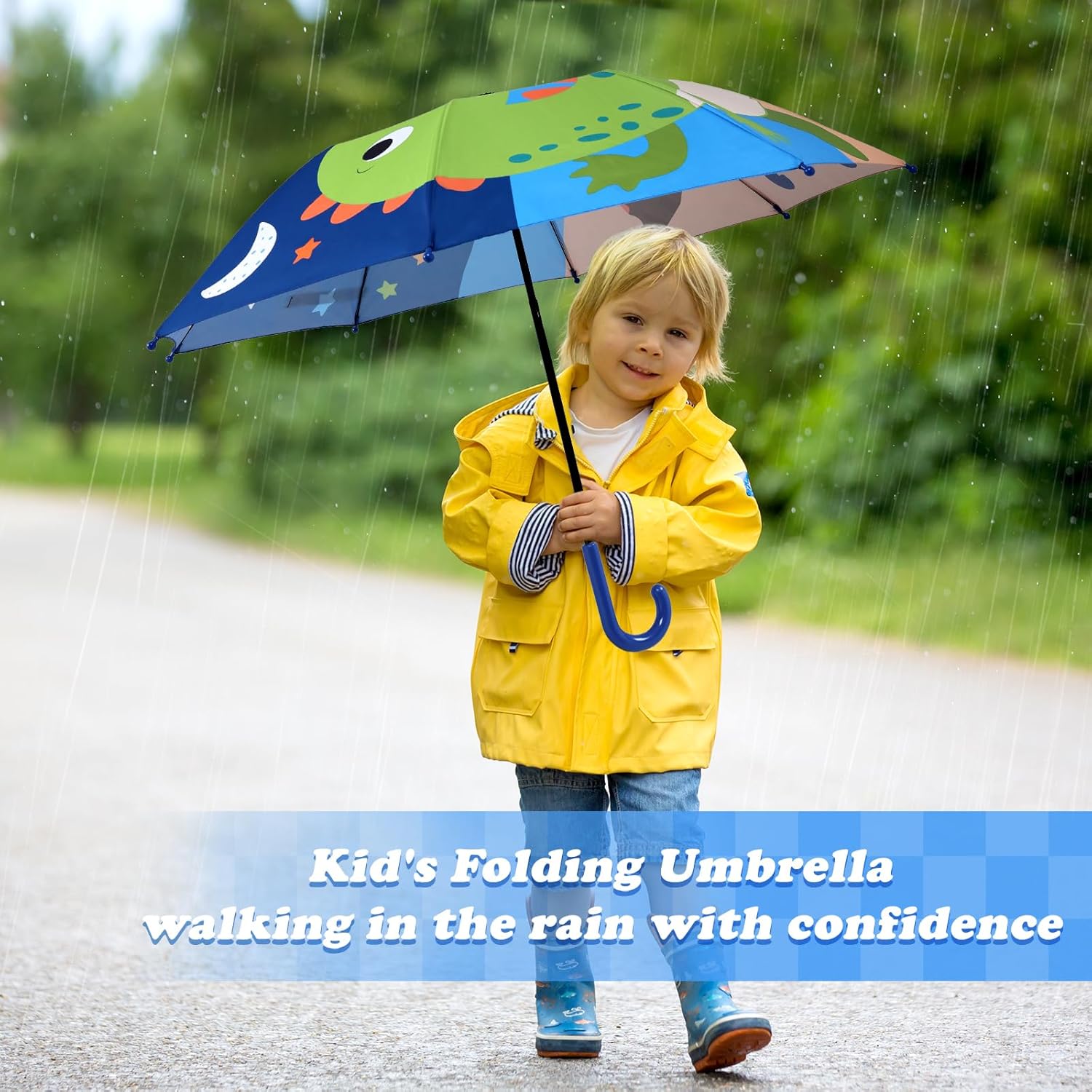Kids Umbrella, Safety Windproof Umbrella with Easy-Grip Hook Handle for Toddler Girls and Boys
