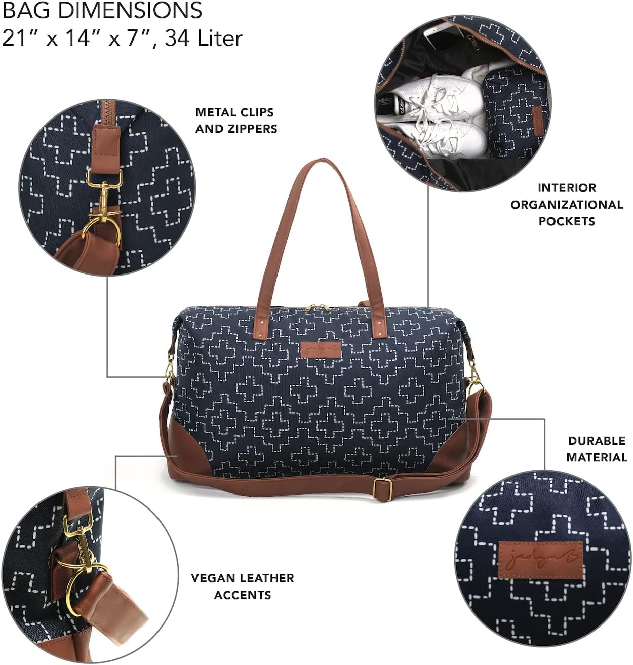 Jadyn Luna Women's Weekender Bag and Travel Duffel, Large 37 Liter Capacity