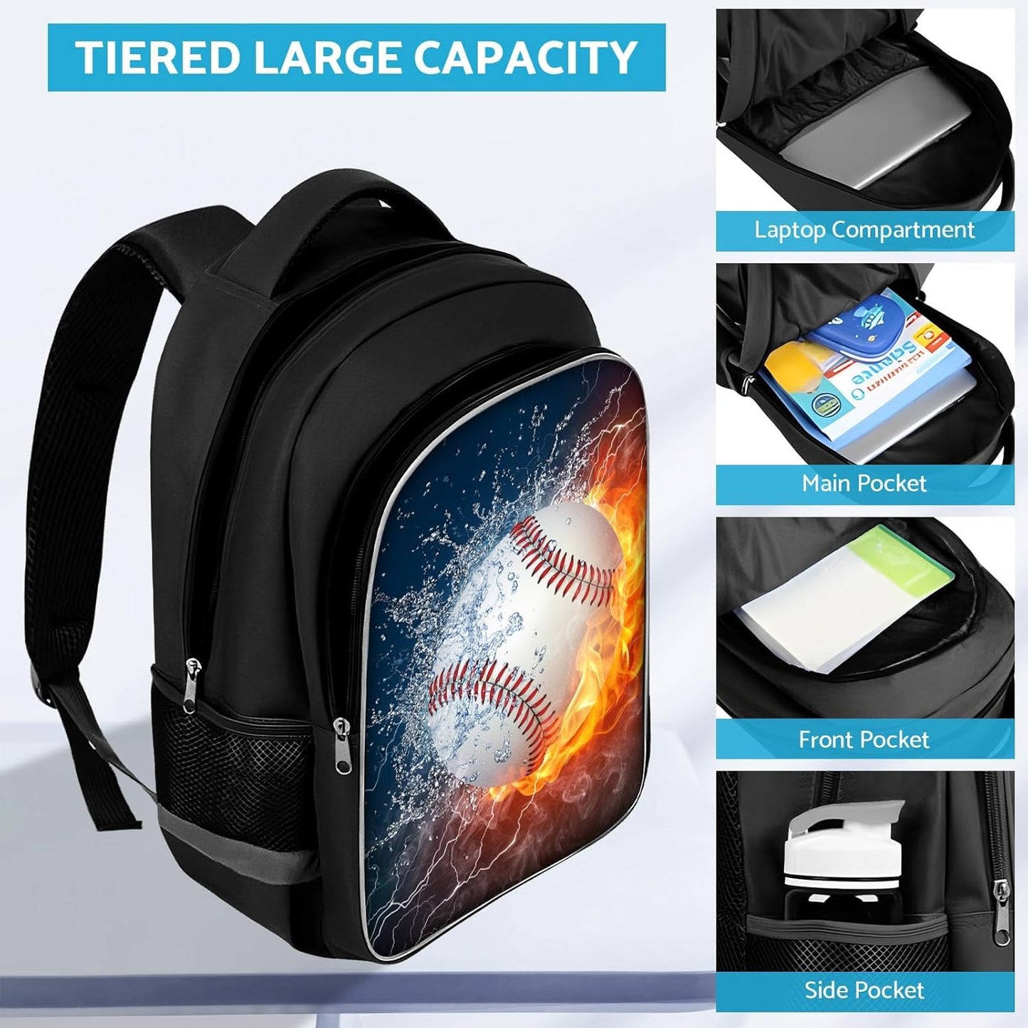 School Backpack for Boys - Baseball Boys Backpack for Kids Children Teens Elementary Middle School - Students Bag for Ages 6-18,17″Bookbag Multifunctional Large Capacity