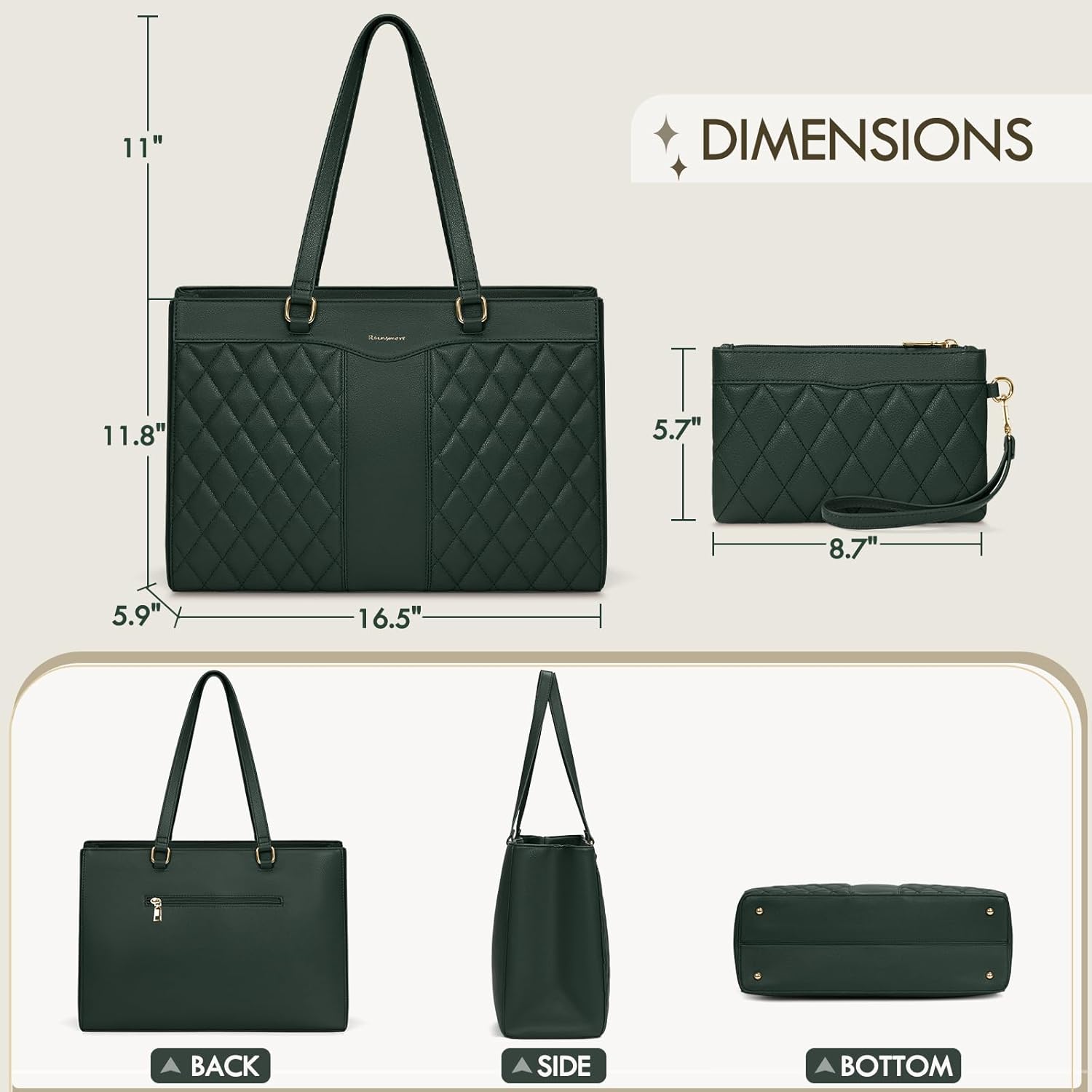 RAINSMORE Laptop Bag for Women 15.6 Inch Work Tote Bags Leather Laptop Tote Professional Laptop