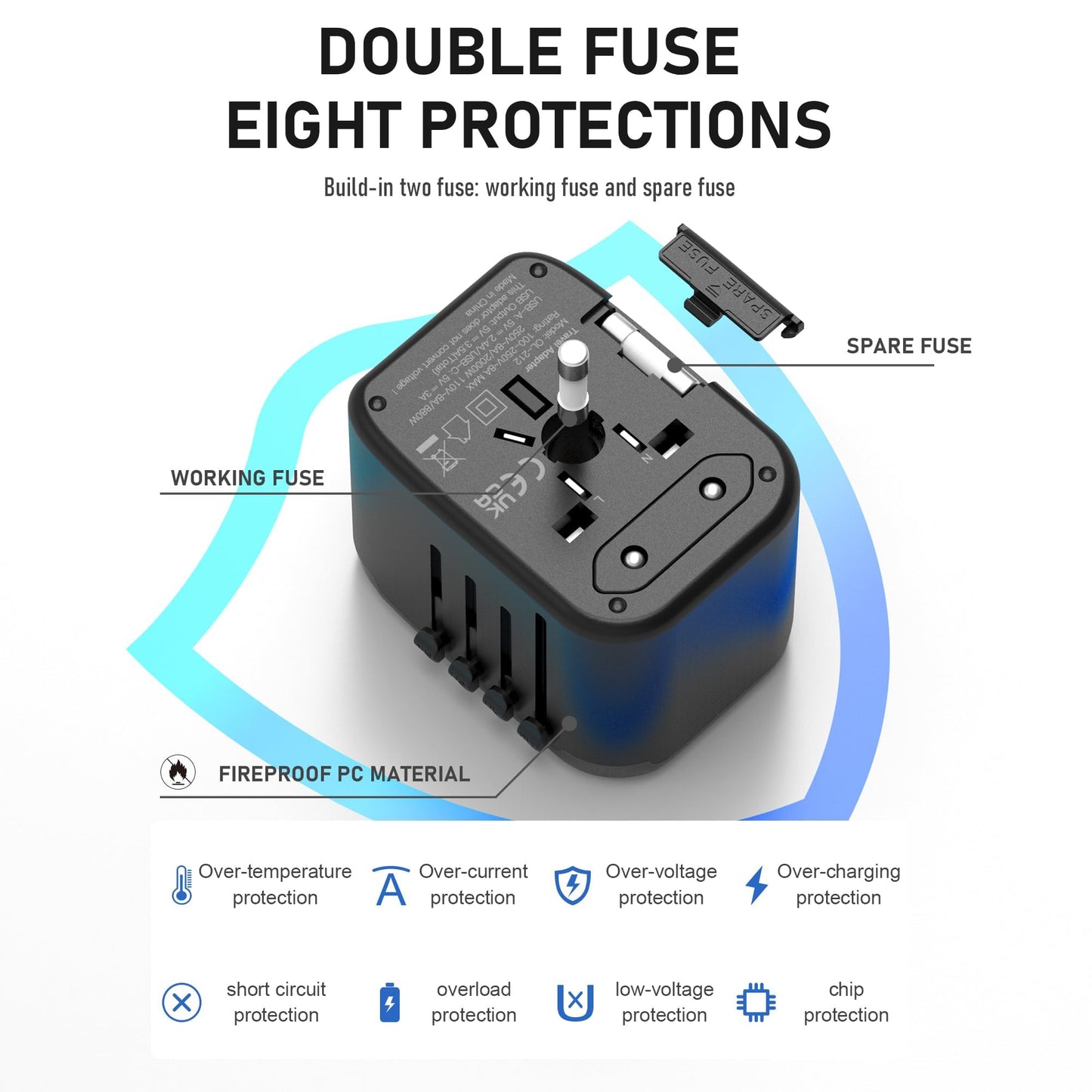 VYLEE Universal Travel Adapter, 5 in 1 International Power Adapter